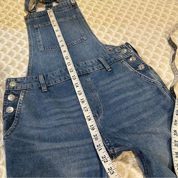 H&M Denim Jean Button Side Cotton Distressed Overalls - Picture 12 of 15